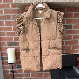 Tan Ruffled Sleeve Puffer Vest